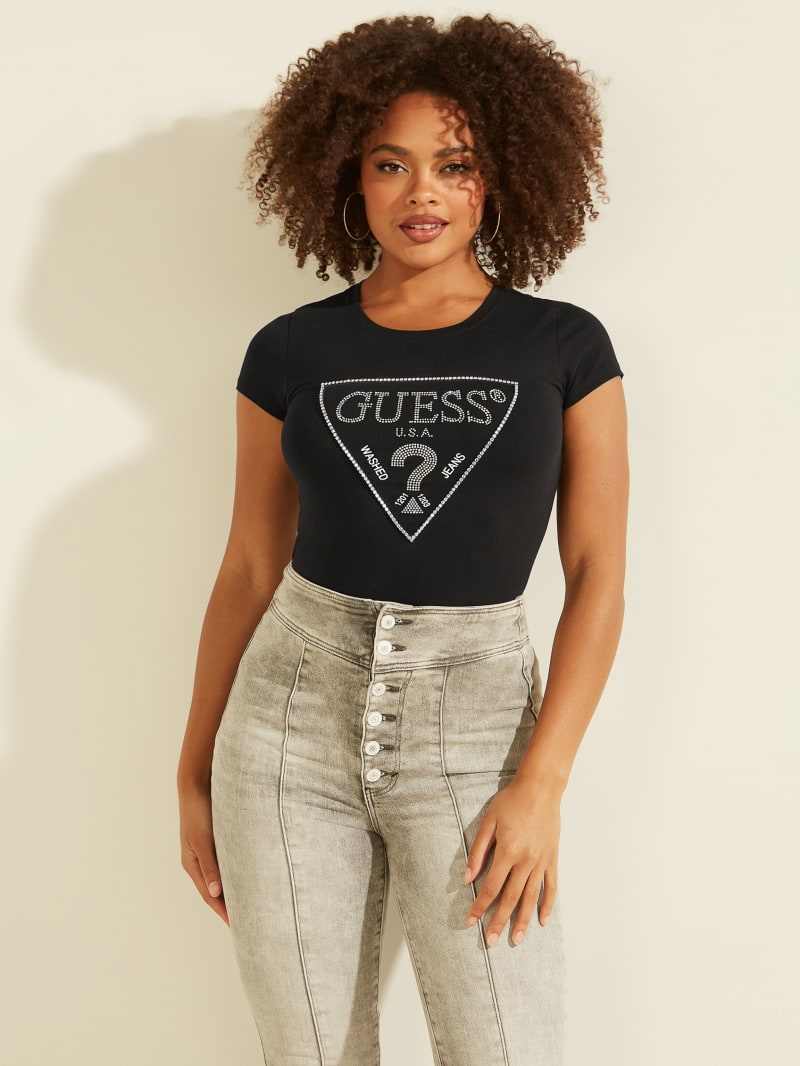 Black Women\'s Guess Amalur Logo Tee Tops | 2051674-WJ