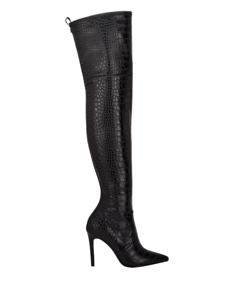 Black Women's Guess Baiwa Croc Over-the-Knee Boots | 0259381-SY