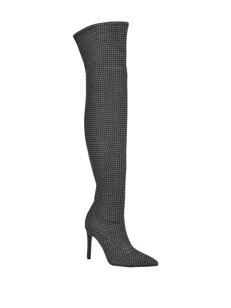 Black Women\'s Guess Boniss Rhinestone Over-the-Knee Boots | 0345971-HK