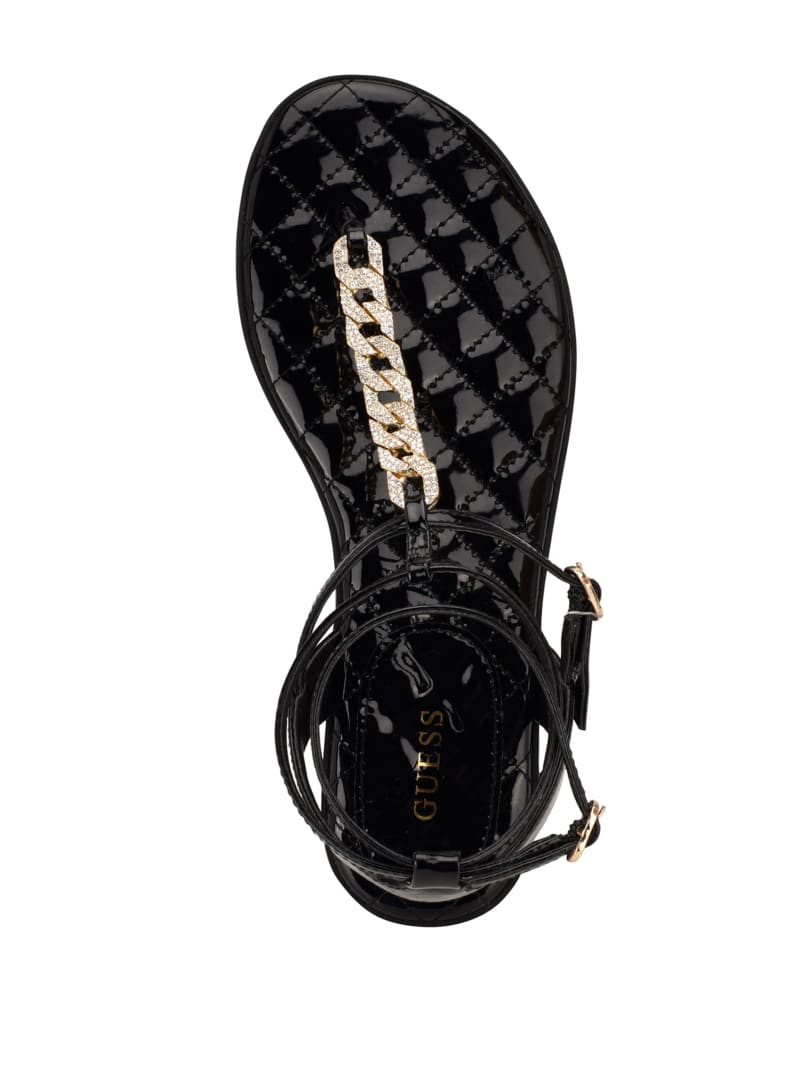 Black Women's Guess Brighti Chain T-Strap Sandals | 0456371-TO