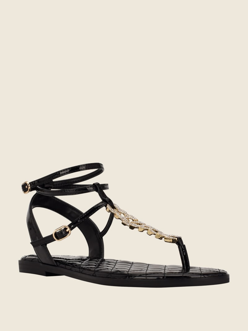 Black Women\'s Guess Brighti Chain T-Strap Sandals | 0456371-TO