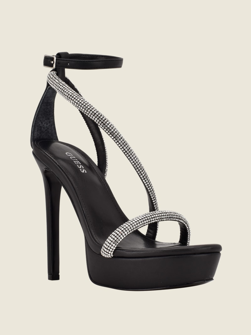 Black Women\'s Guess Casidee Rhinestone Platform Heels | 0985342-BG