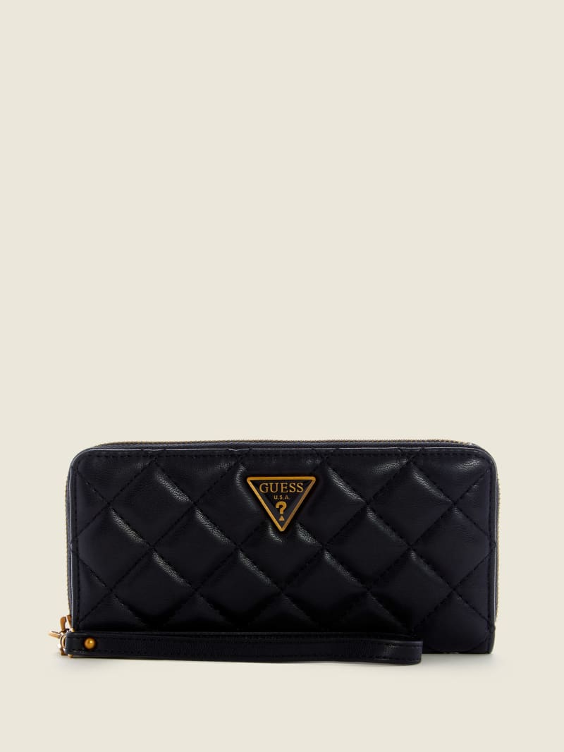 Black Women\'s Guess Cessily Quilted Large Zip-Around Wallets | 8364597-EV