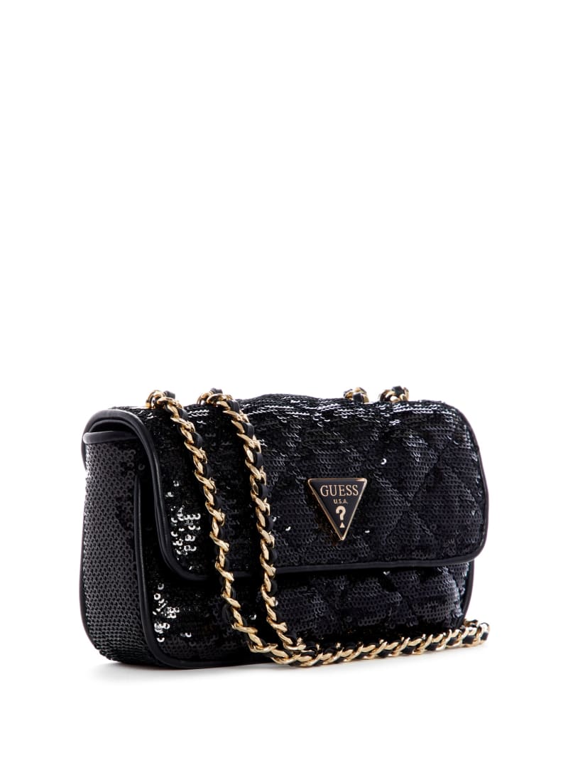 Black Women's Guess Cessily Sequins Convertible Mini Bag | 2940316-BA