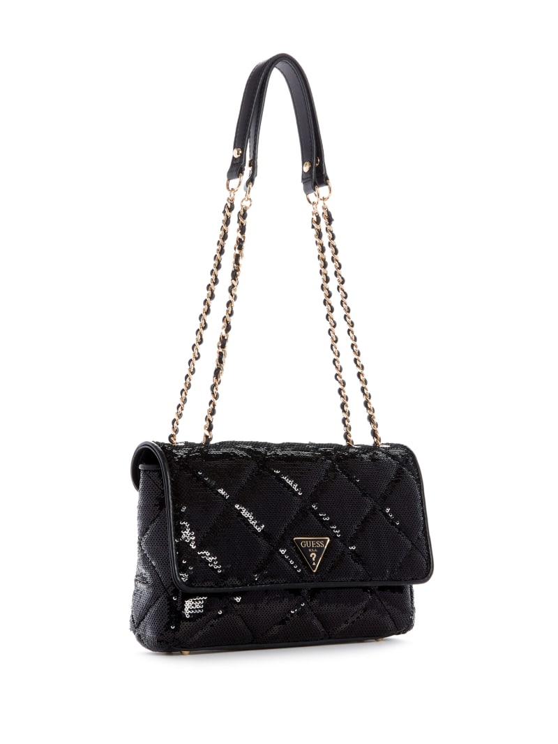 Black Women's Guess Cessily Sequins Convertible Crossbody Bags | 5629471-YW