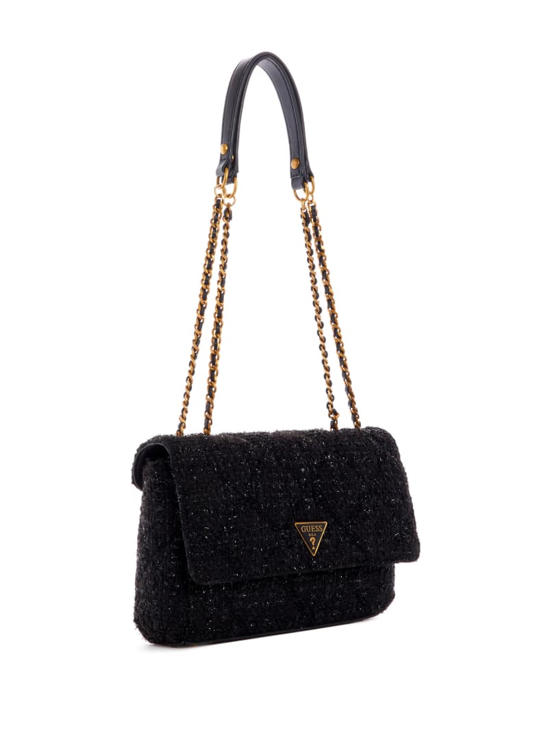 Black Women's Guess Cessily Tweed Convertible Crossbody Bags | 2934501-CL