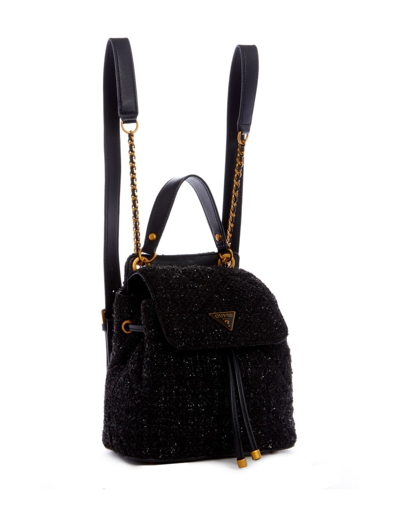 Black Women's Guess Cessily Tweed Convertible Backpacks | 3458720-LY