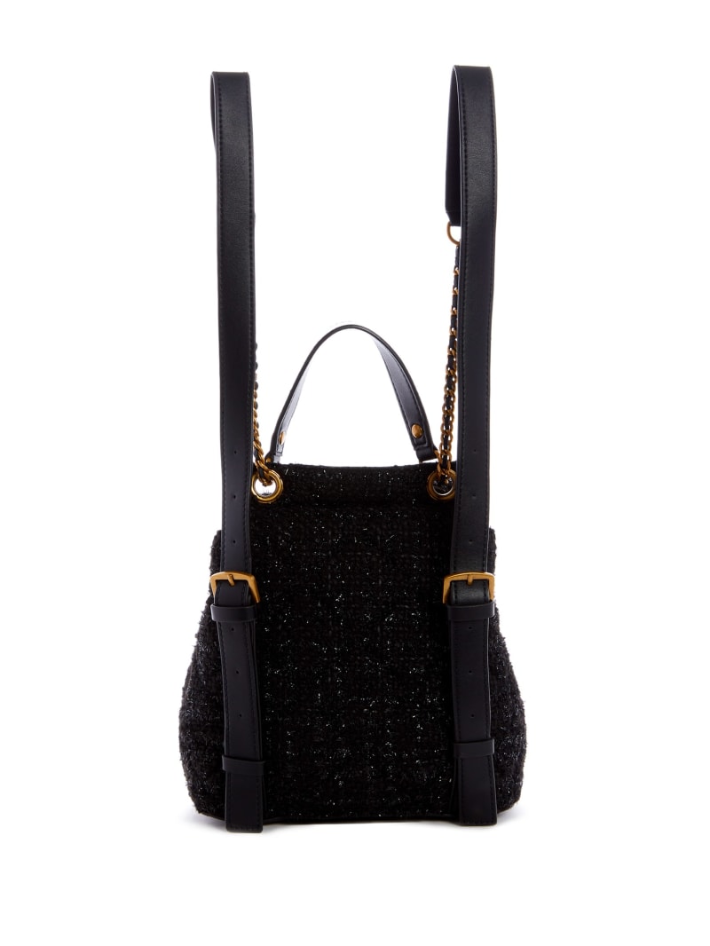 Black Women's Guess Cessily Tweed Convertible Backpacks | 3458720-LY