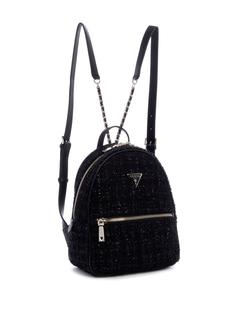 Black Women's Guess Cessily Velvet Backpacks | 9527361-XU