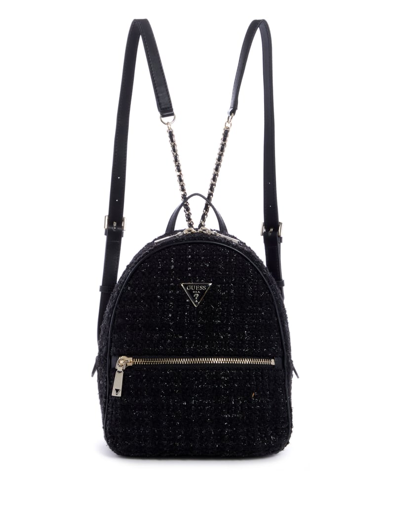 Black Women\'s Guess Cessily Velvet Backpacks | 9527361-XU