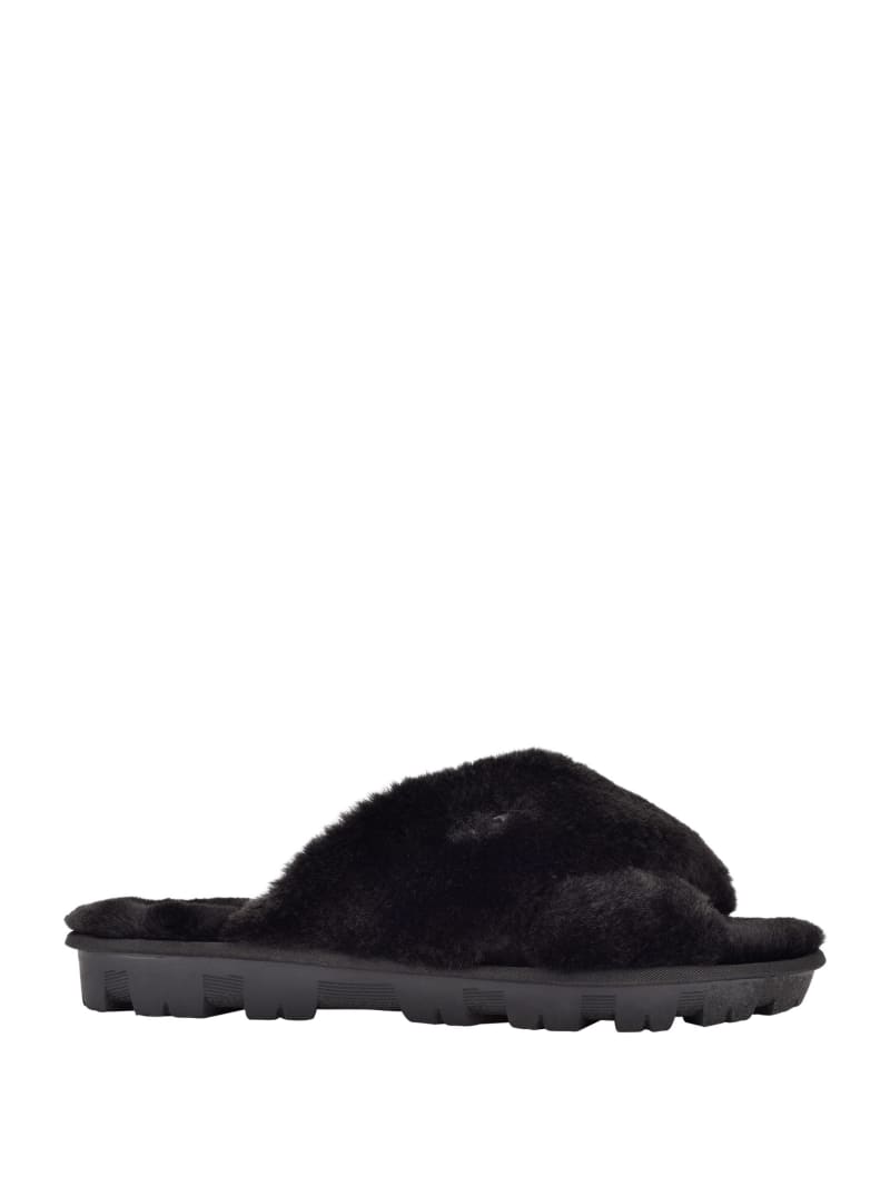 Black Women's Guess Crisscross Fur Slipper Sandals | 8243719-XG