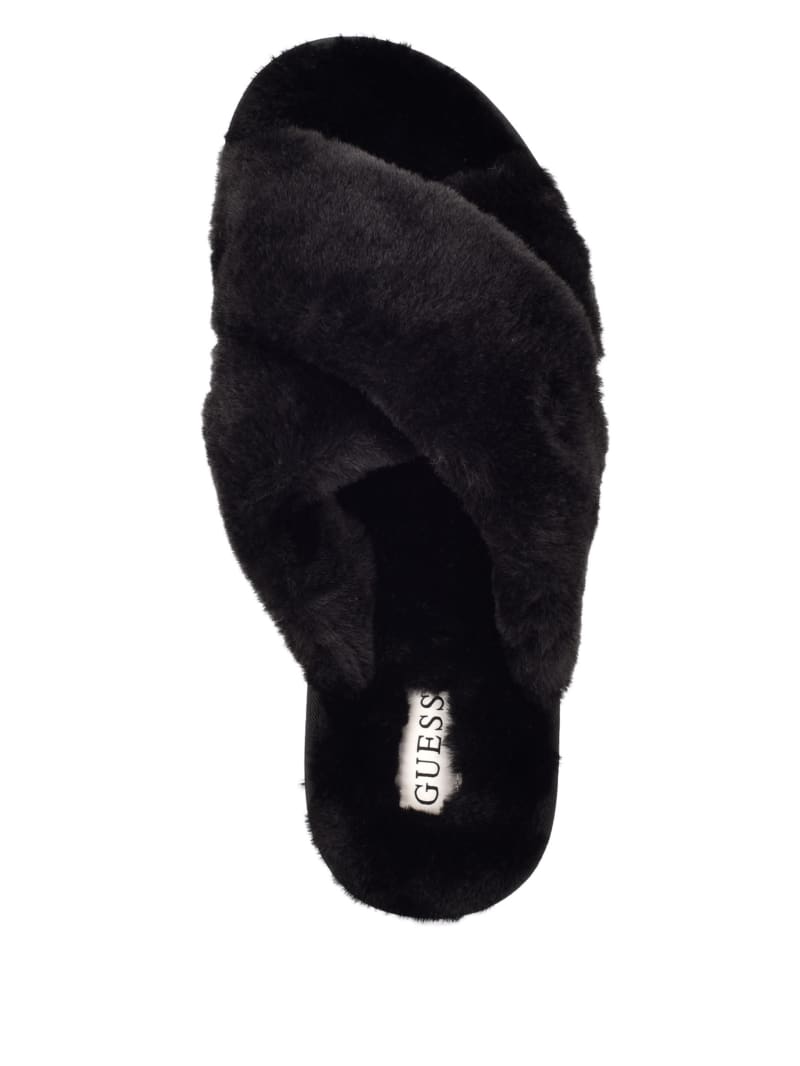 Black Women's Guess Crisscross Fur Slipper Sandals | 8243719-XG