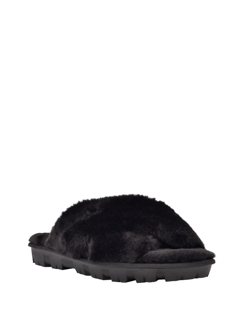 Black Women\'s Guess Crisscross Fur Slipper Sandals | 8243719-XG