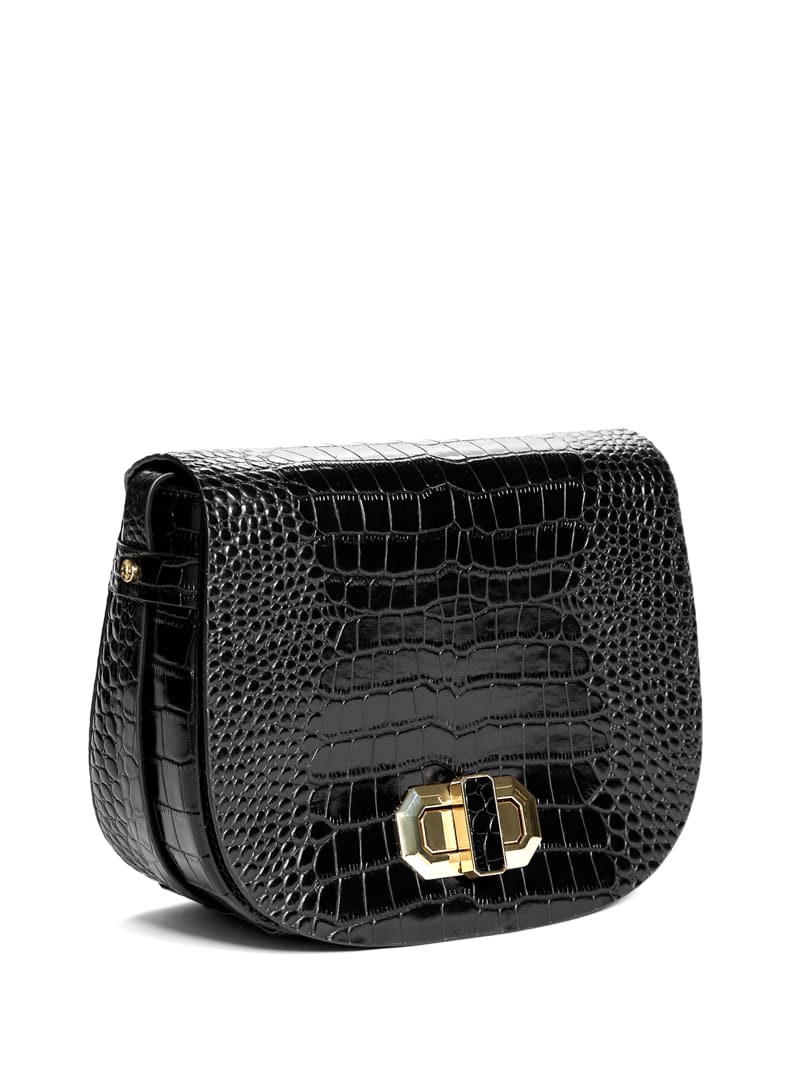 Black Women's Guess Crocodile Saddle Handbag | 4025893-ES