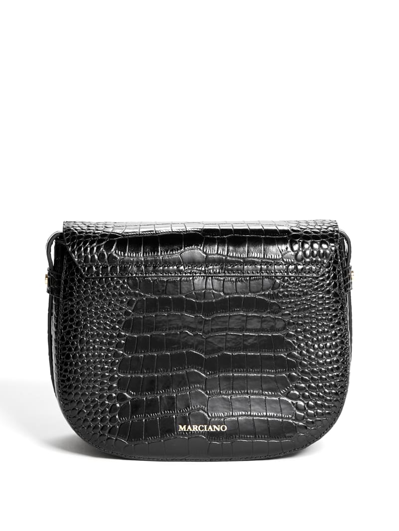 Black Women's Guess Crocodile Saddle Handbag | 4025893-ES