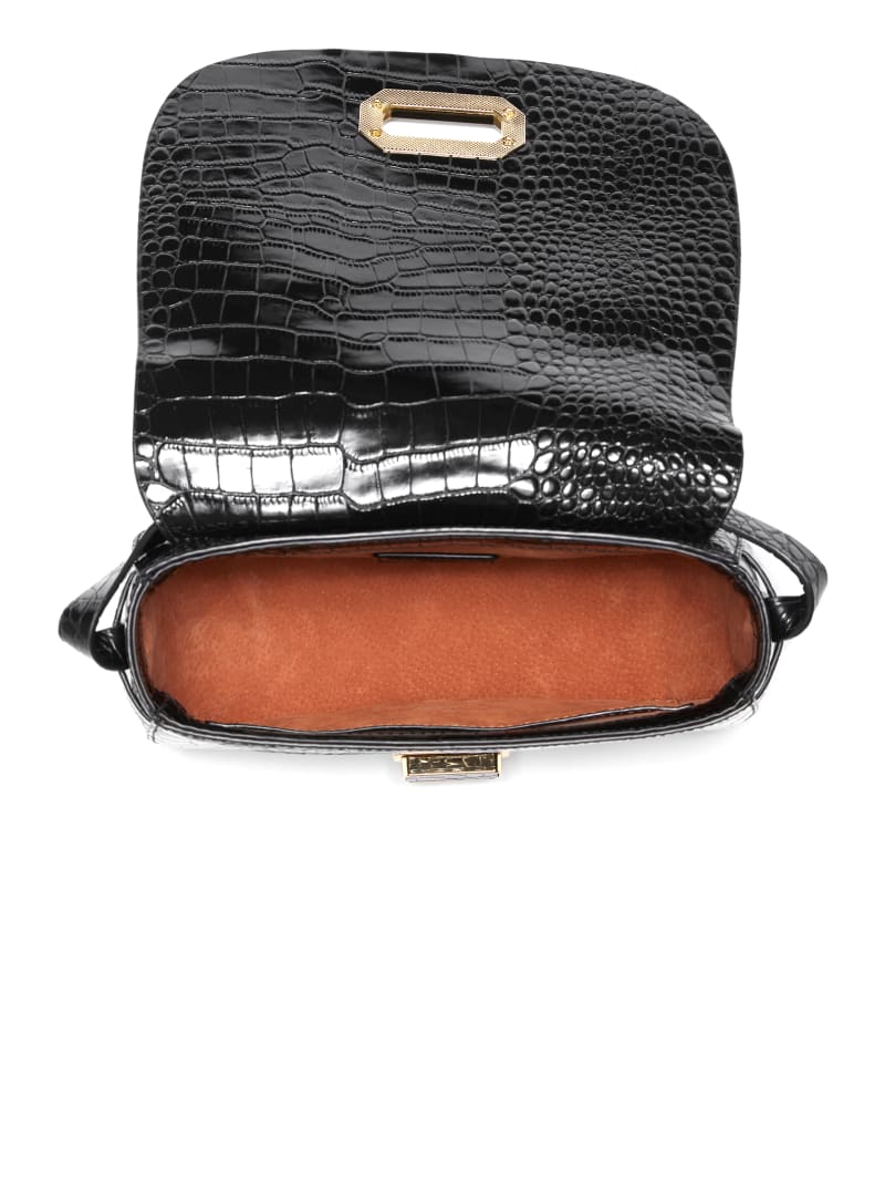 Black Women's Guess Crocodile Saddle Handbag | 4025893-ES