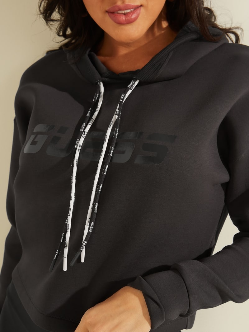 Black Women's Guess Double Drawstring Hooded Sweatshirts | 8609372-RA