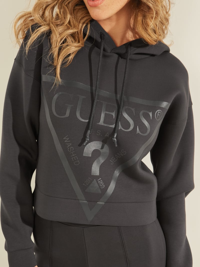 Black Women's Guess Eco Alisa Logo Hoodie | 7563982-DM