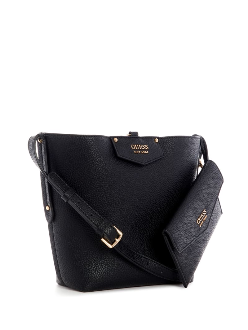 Black Women's Guess Eco Brenton Bucket Shoulder Bags | 9538240-UY