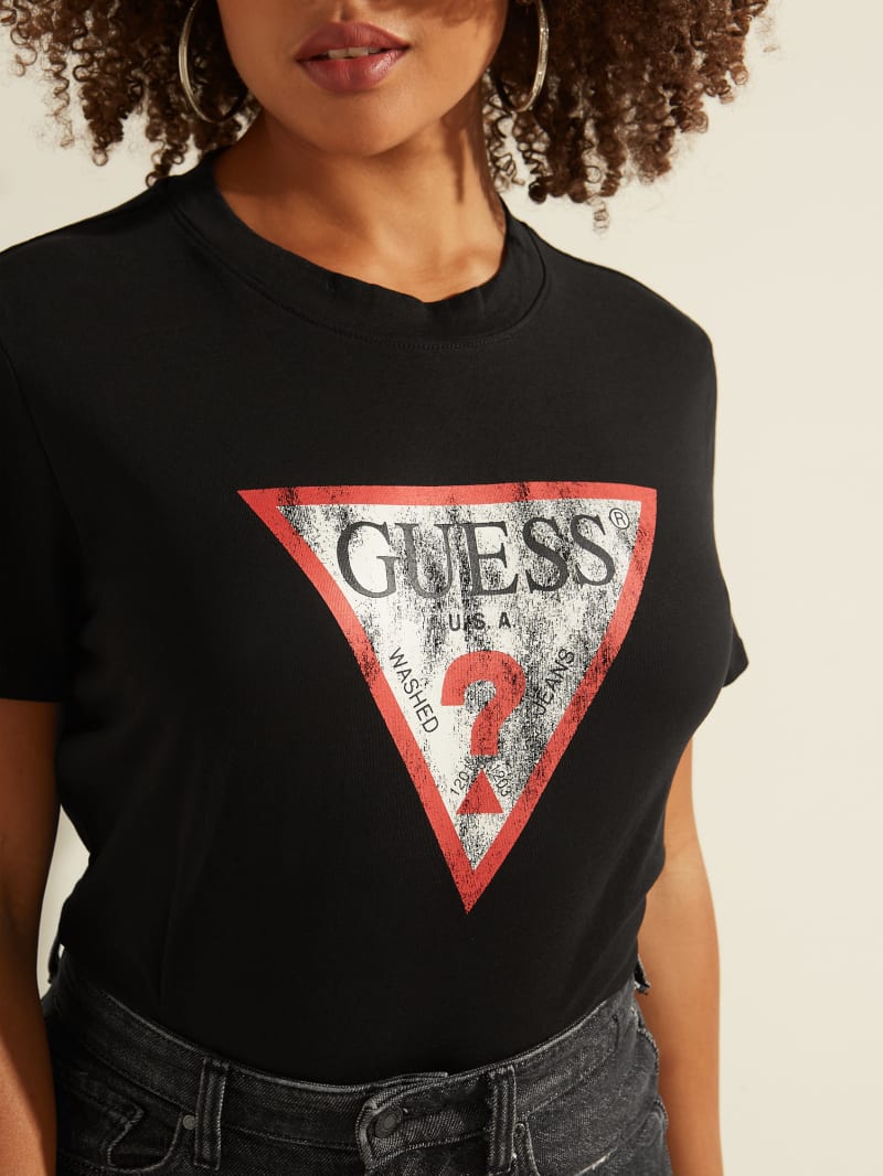 Black Women's Guess Eco Classic Logo Tee Tops | 5871609-BR