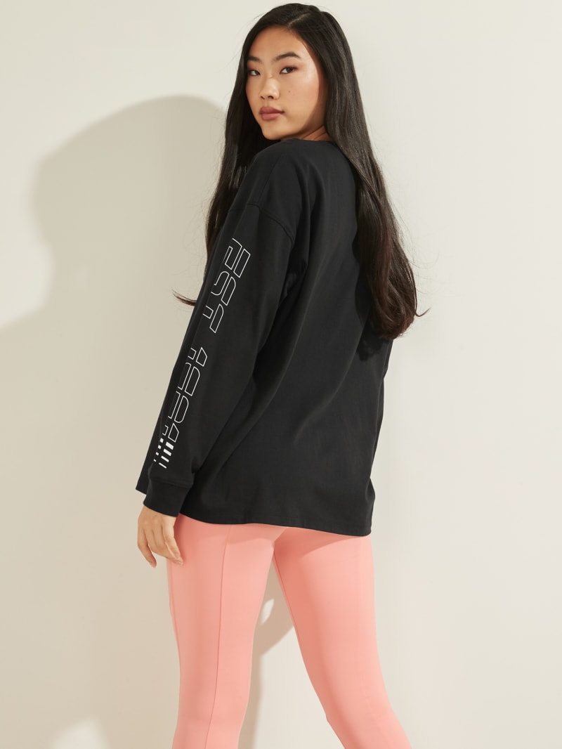 Black Women's Guess Eco Dalya Long-Sleeve Tee Hoodie | 0671345-SY