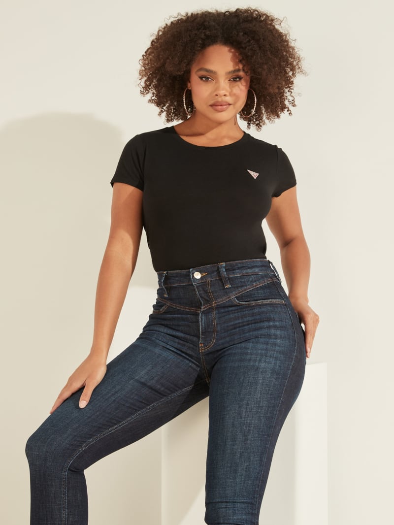 Black Women's Guess Eco Logo Baby Tee T Shirts | 1053896-JQ