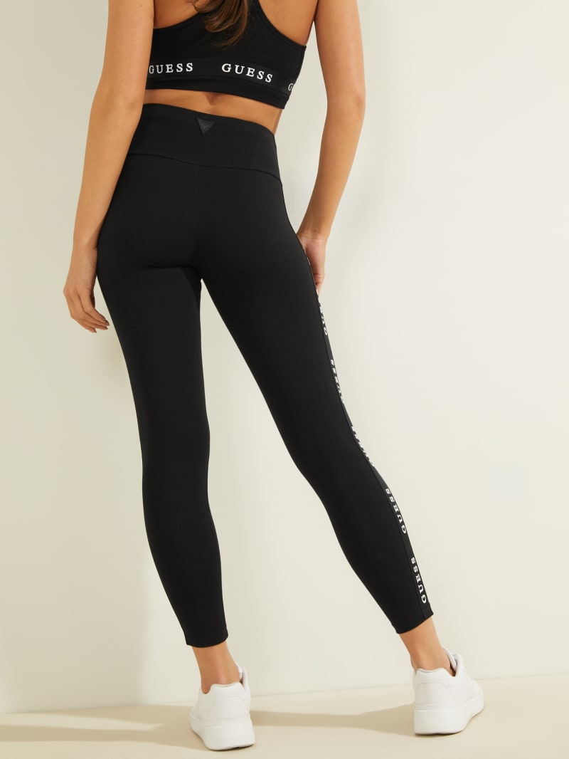 Black Women's Guess Eco Logo Tape Leggings Pants | 9627084-KM