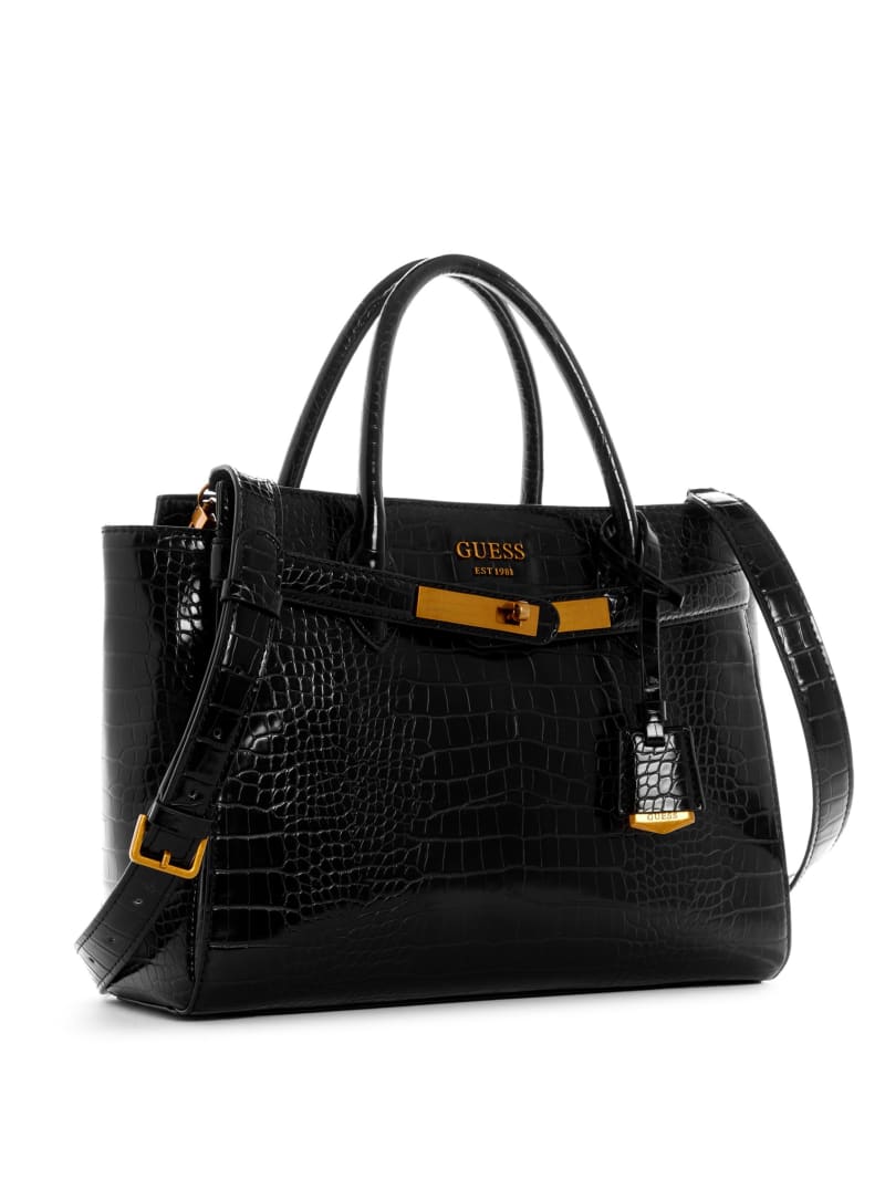 Black Women's Guess Enisa High Society Satchel Bags | 7134928-ND