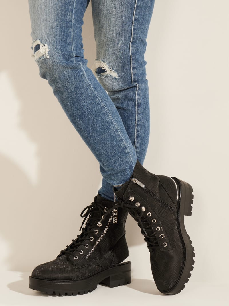 Black Women's Guess Fearne Combat Boots | 0468935-UK