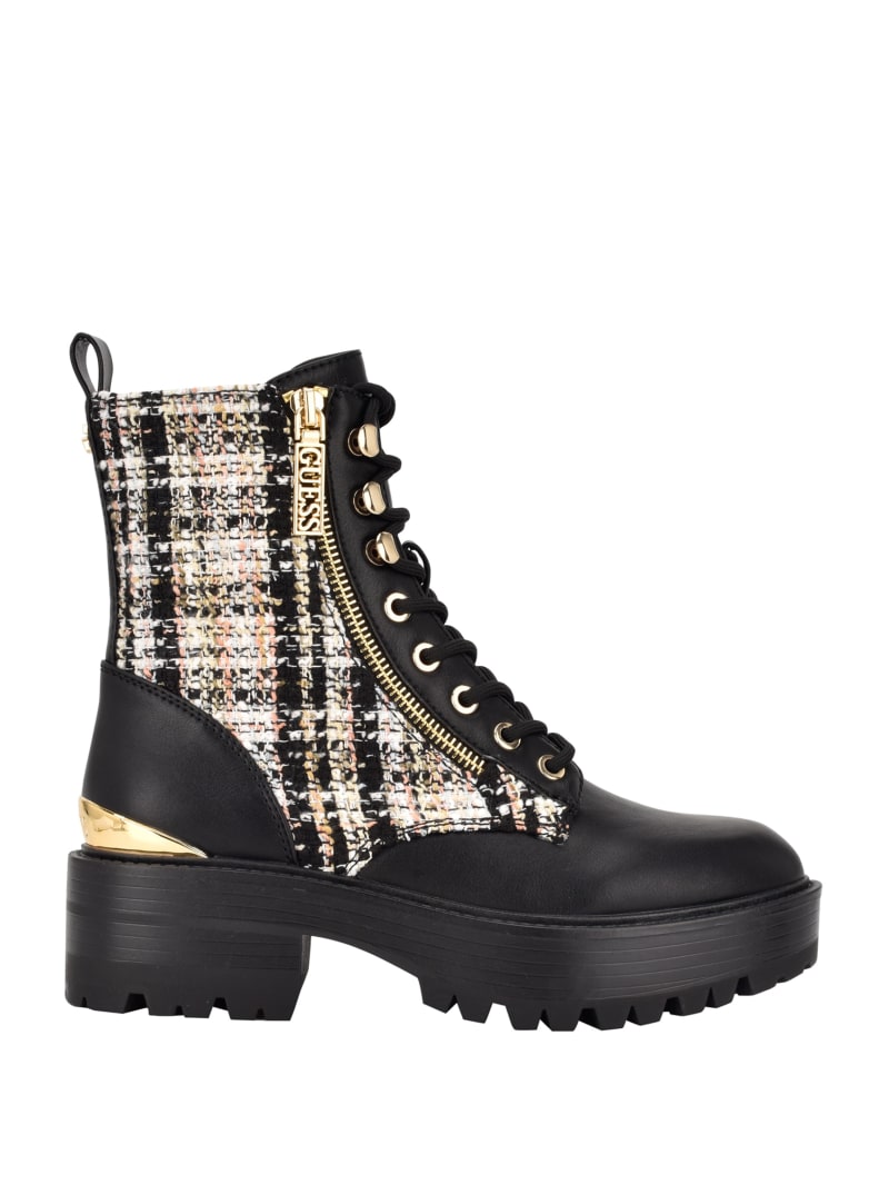 Black Women's Guess Fearne Tweed Combat Boots | 2791483-NX