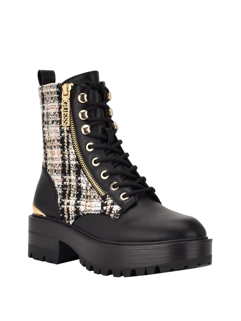 Black Women\'s Guess Fearne Tweed Combat Boots | 2791483-NX