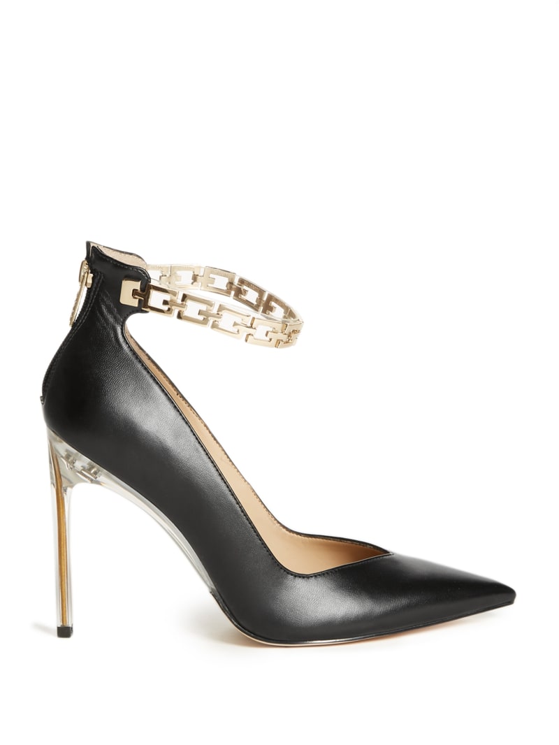 Black Women's Guess G-Chain Ankle Straps Heels | 9163087-JO