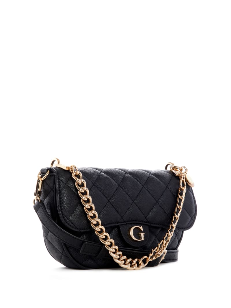 Black Women's Guess Gillian Quilted Flap Crossbody Bags | 9627340-GW