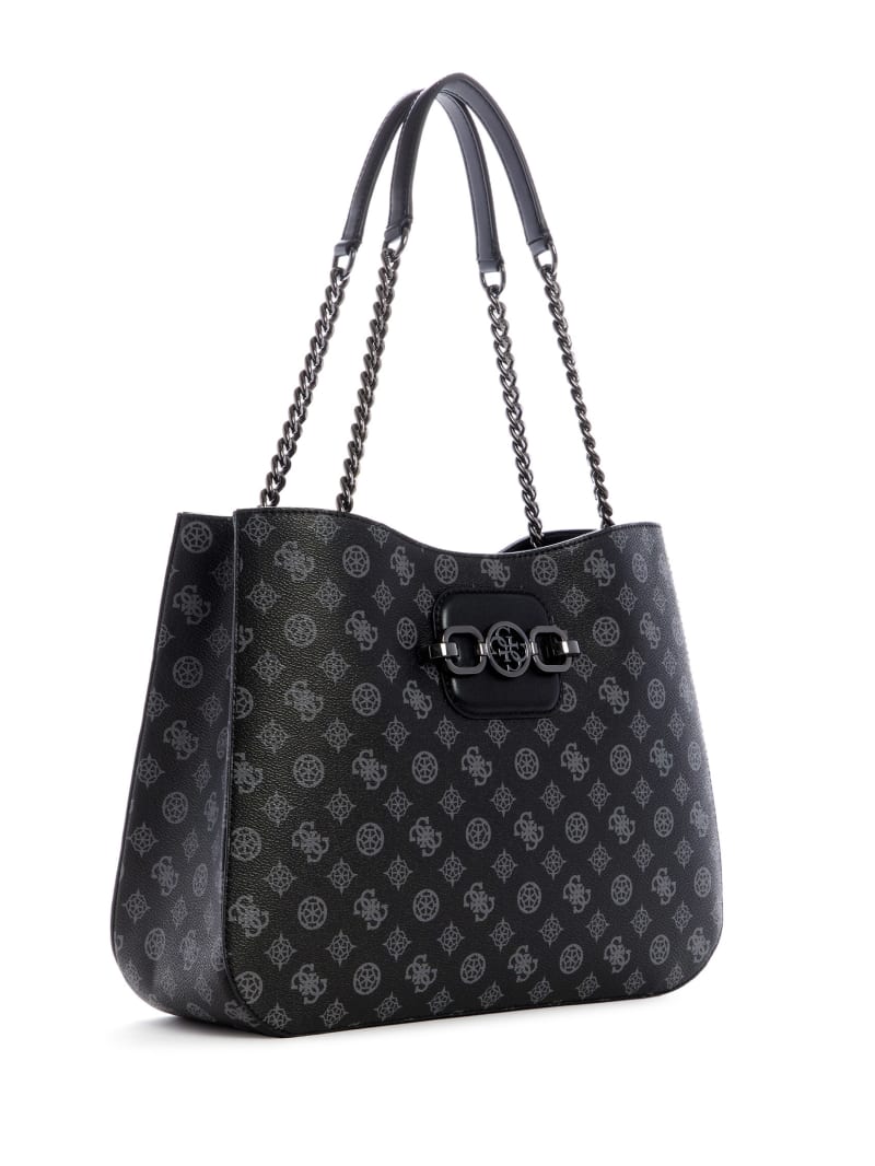 Black Women's Guess Hensely Logo Girlfriend Tote Bags | 0963471-DR