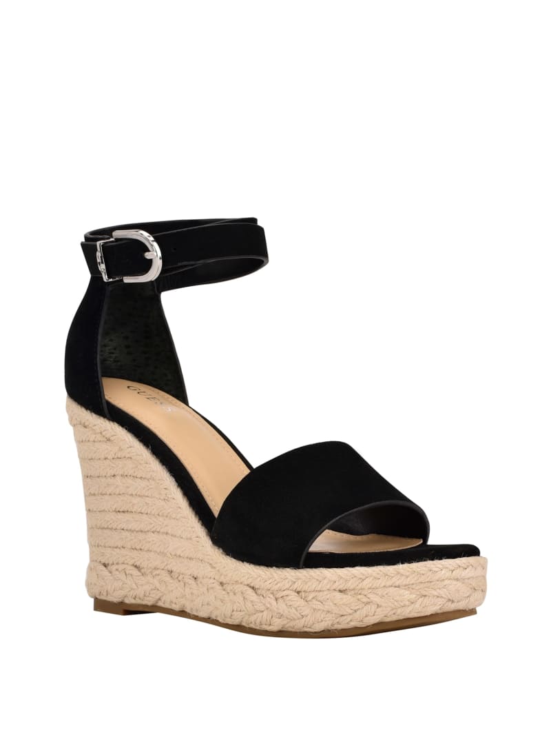 Black Women\'s Guess Hidy Suede Espadrille Wedges | 5043217-ET