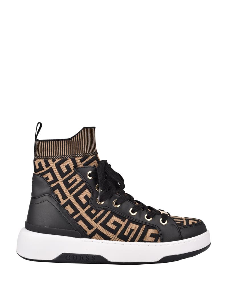 Black Women's Guess Manney Knit Logo High-Top Sneakers | 0742168-SU