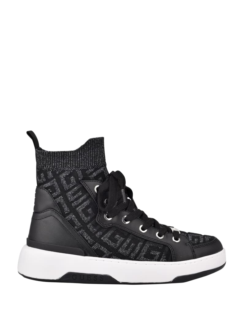 Black Women's Guess Manney Knit Logo High-Top Sneakers | 7936421-OR