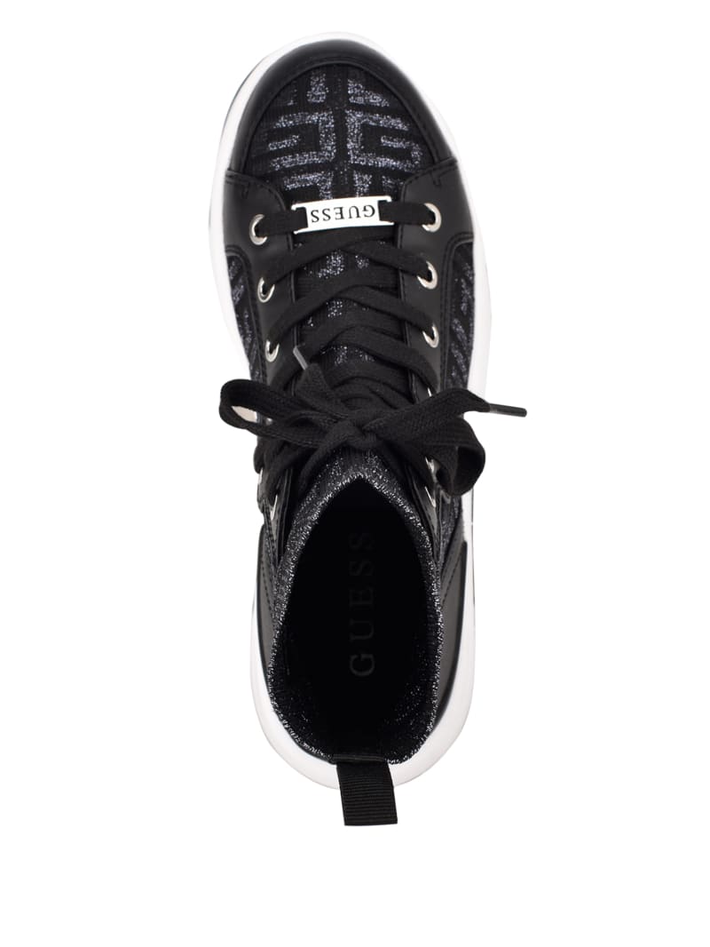 Black Women's Guess Manney Knit Logo High-Top Sneakers | 7936421-OR