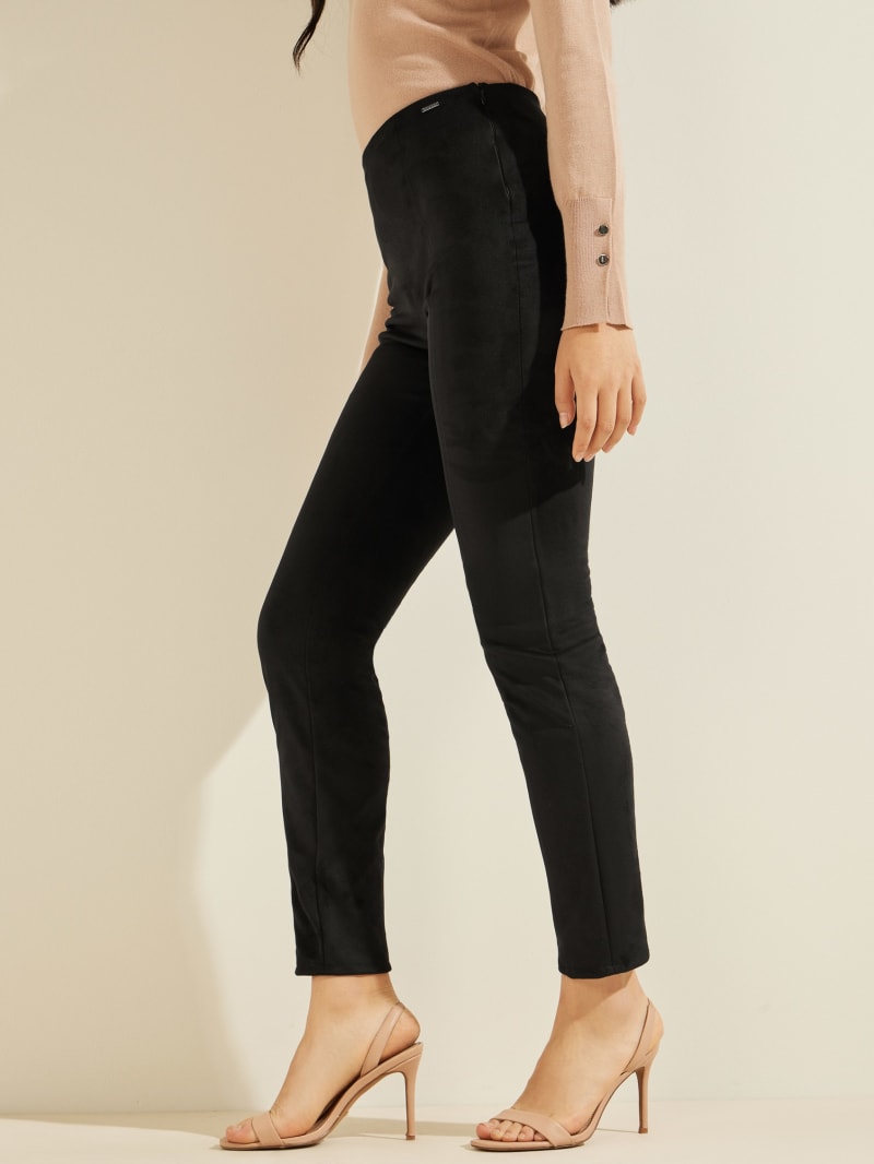 Black Women's Guess Maya Faux-Suede Leggings Pants | 5276408-FD