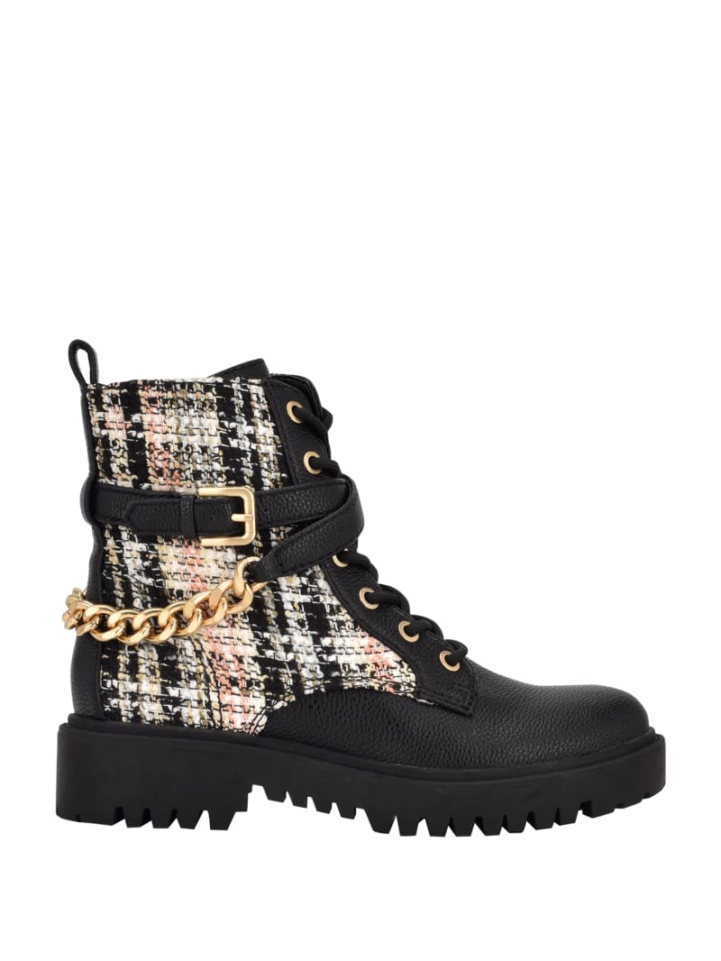 Black Women's Guess Olisey Tweed Combat Boots | 7186234-FZ