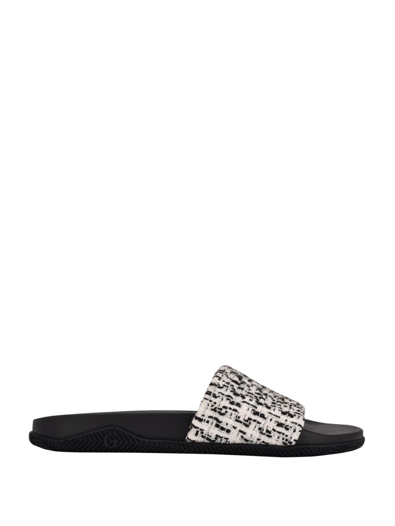 Black Women's Guess Ravan Tweed Pool Slides | 4983076-UX