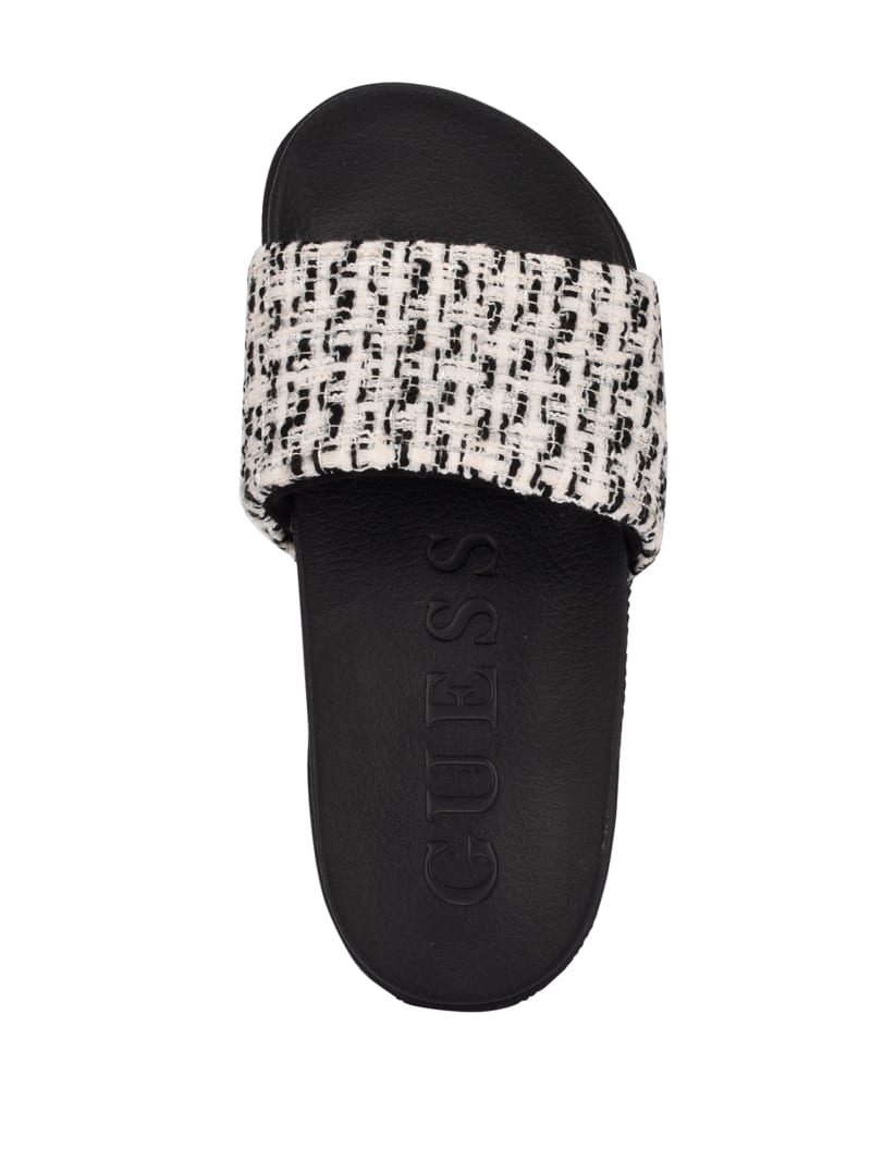 Black Women's Guess Ravan Tweed Pool Slides | 4983076-UX