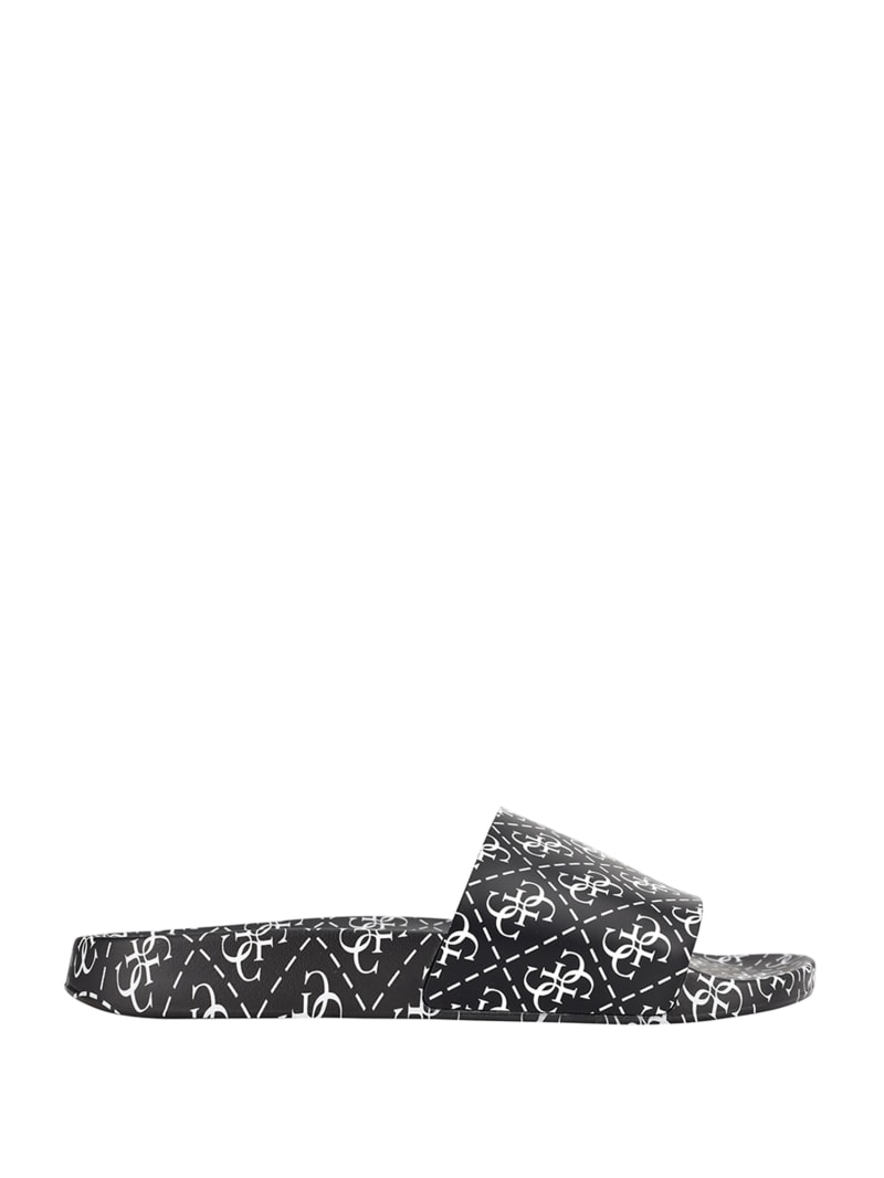 Black Women's Guess Savan Logo Pool Slides | 6732941-OJ