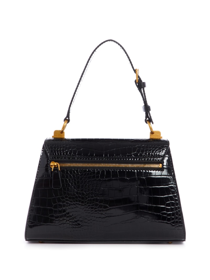 Black Women's Guess Stephi-Handle Flap Satchel Bags | 2134068-YR