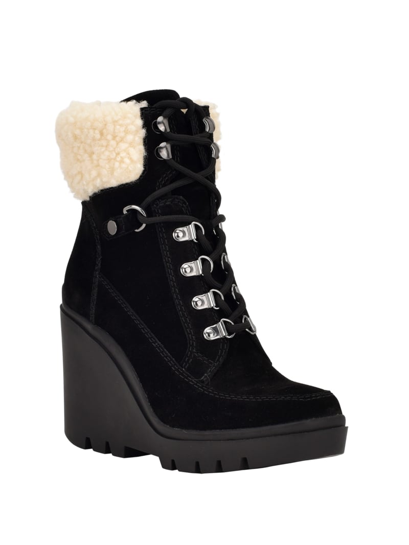 Black Women\'s Guess Taanya Sherpa-Trim Wedge Boots | 7946083-UZ