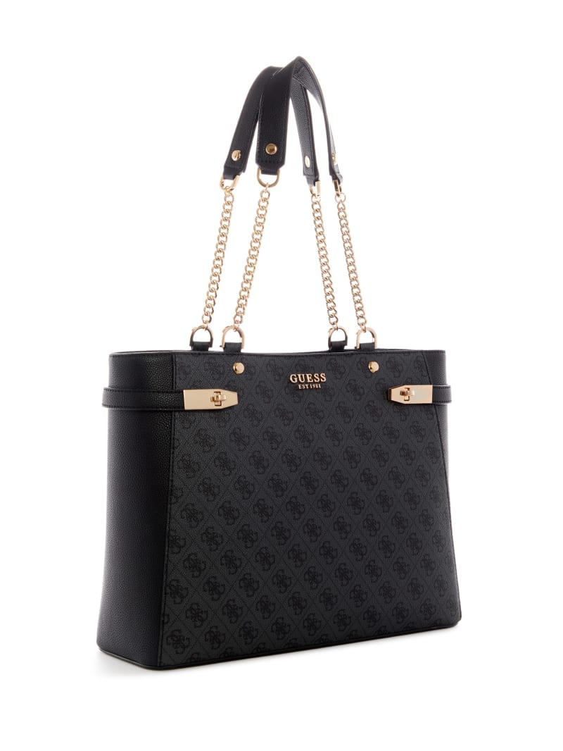 Black Women's Guess Zadie Logo Girlfriend Tote Bags | 7824165-UE