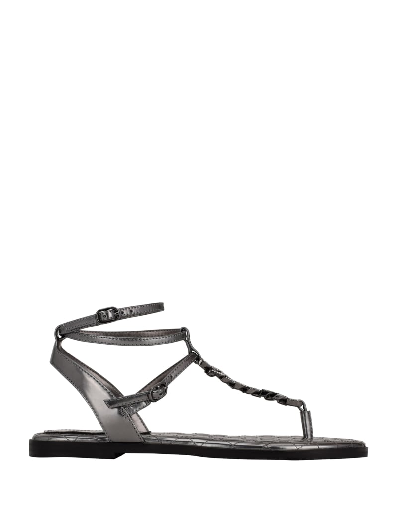 Blue Grey Women's Guess Brighti Chain T-Strap Sandals | 3156847-DJ