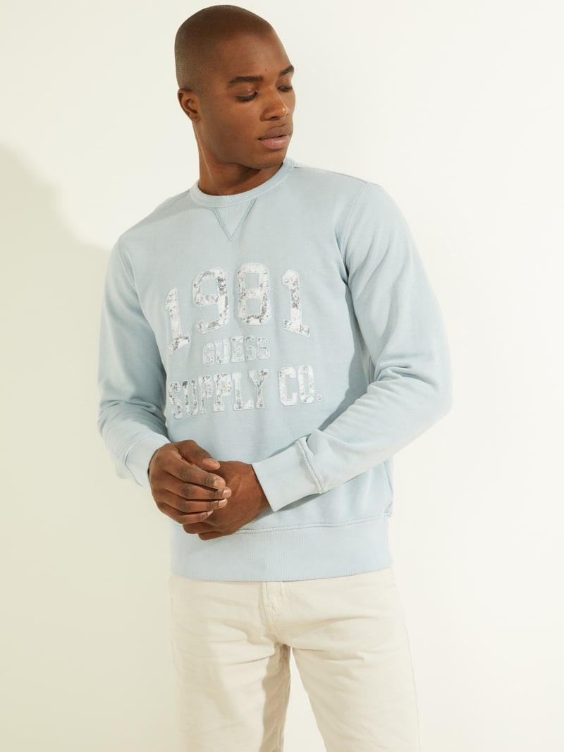 Blue Men\'s Guess Akori Fleece Sweatshirts | 0623894-PO