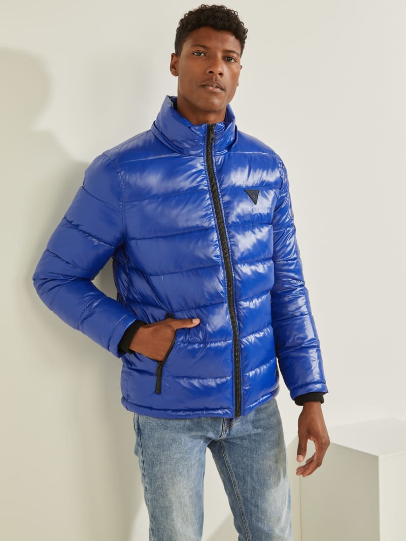 Blue Men's Guess Anthony Logo Puffer Jackets | 3658127-VR