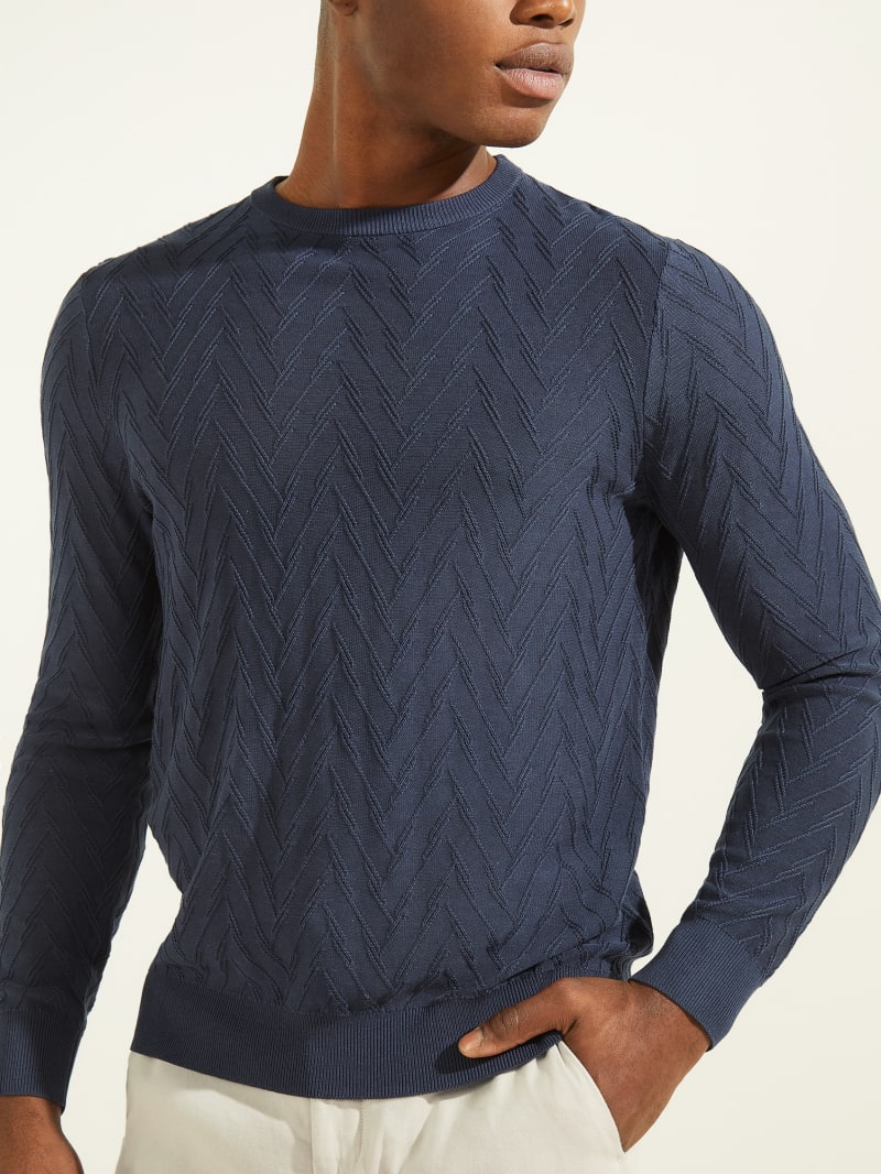 Blue Men's Guess Arrow Stitch Crewneck Sweaters | 5628940-MU